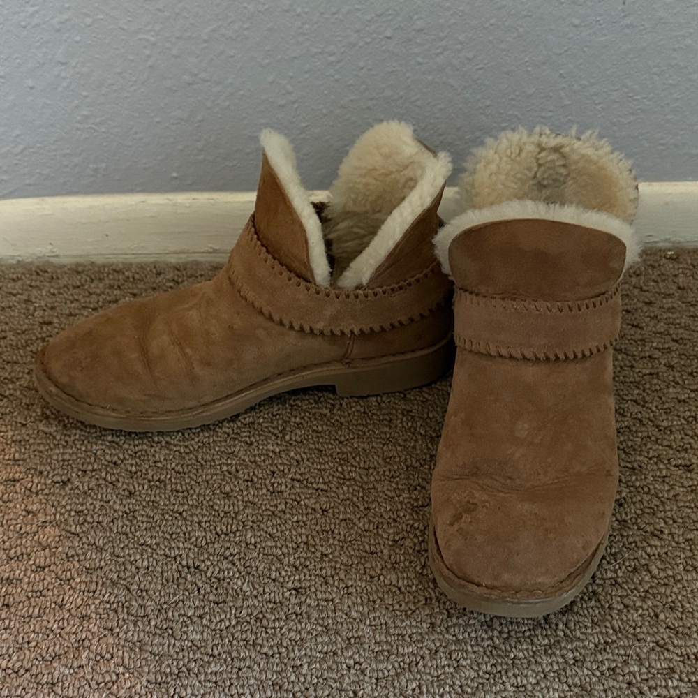 Suede Shearling Lined Ugg Boots - Chestnut Brown